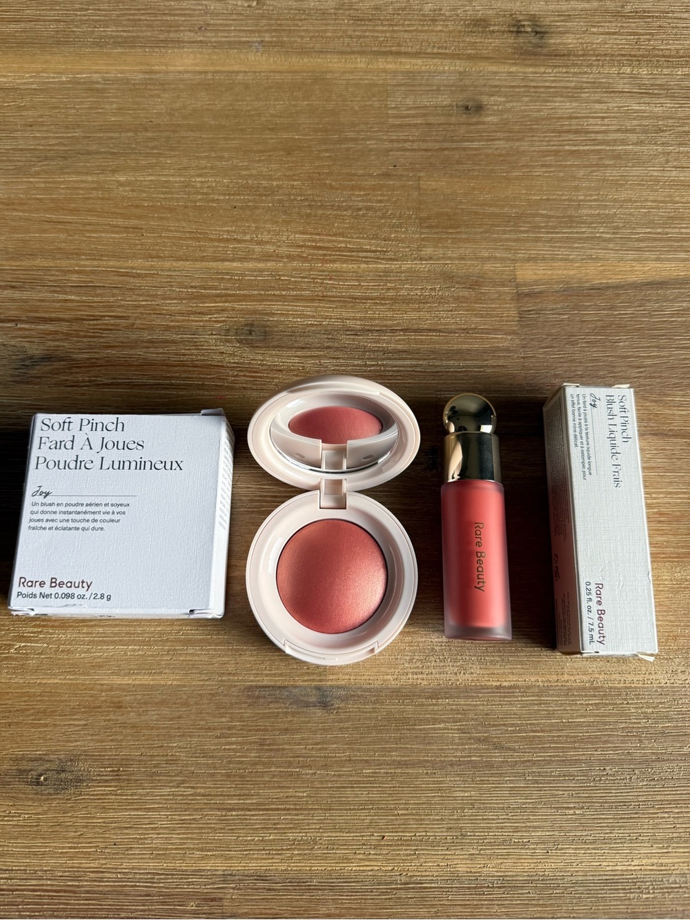 SET Rare Beauty Joy Soft Pinch Luminous Powder Blush & Liquid Blush muted peach
